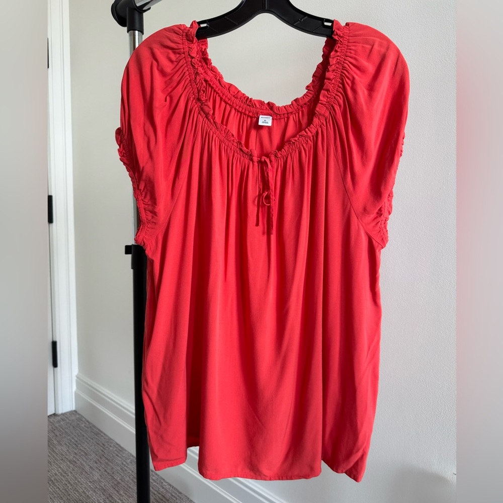 Old Navy Ruched Scoop-Neck Red Peasant Top
